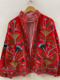 Red Velvet Suzani Embroidery Jacket | Suzani Duster Jacket | Winter Kimono Jacket | Women's Bomber Coat, Robe, Gift For Her |Street Fashion