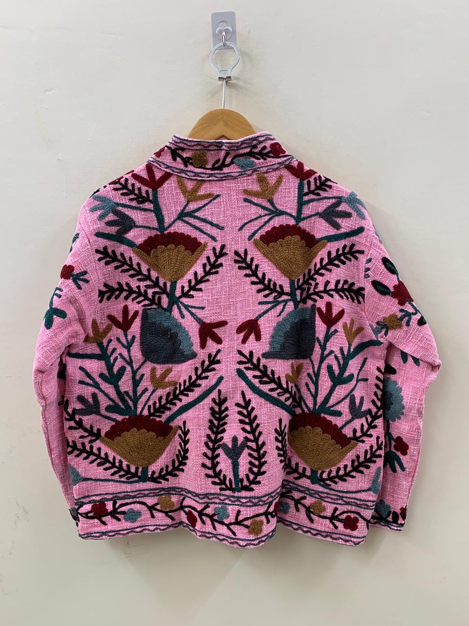 Pink Suzani TNT Fabric Short Jacket | Long Sleeve Button Winter Coat | Short Jacket | Spring Bomber Jacket | Gift For Her | TNT Coat
