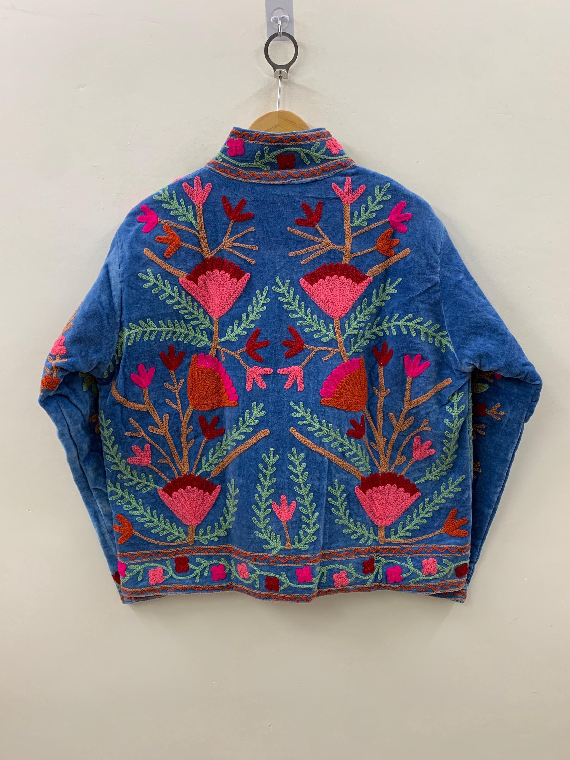 Suzani Embroidered Velvet Winter Jacket | Handmade Short Festival Coat | Ethnic Bohemian Outerwear | Winter Kimono Jacket | Gift For Wife