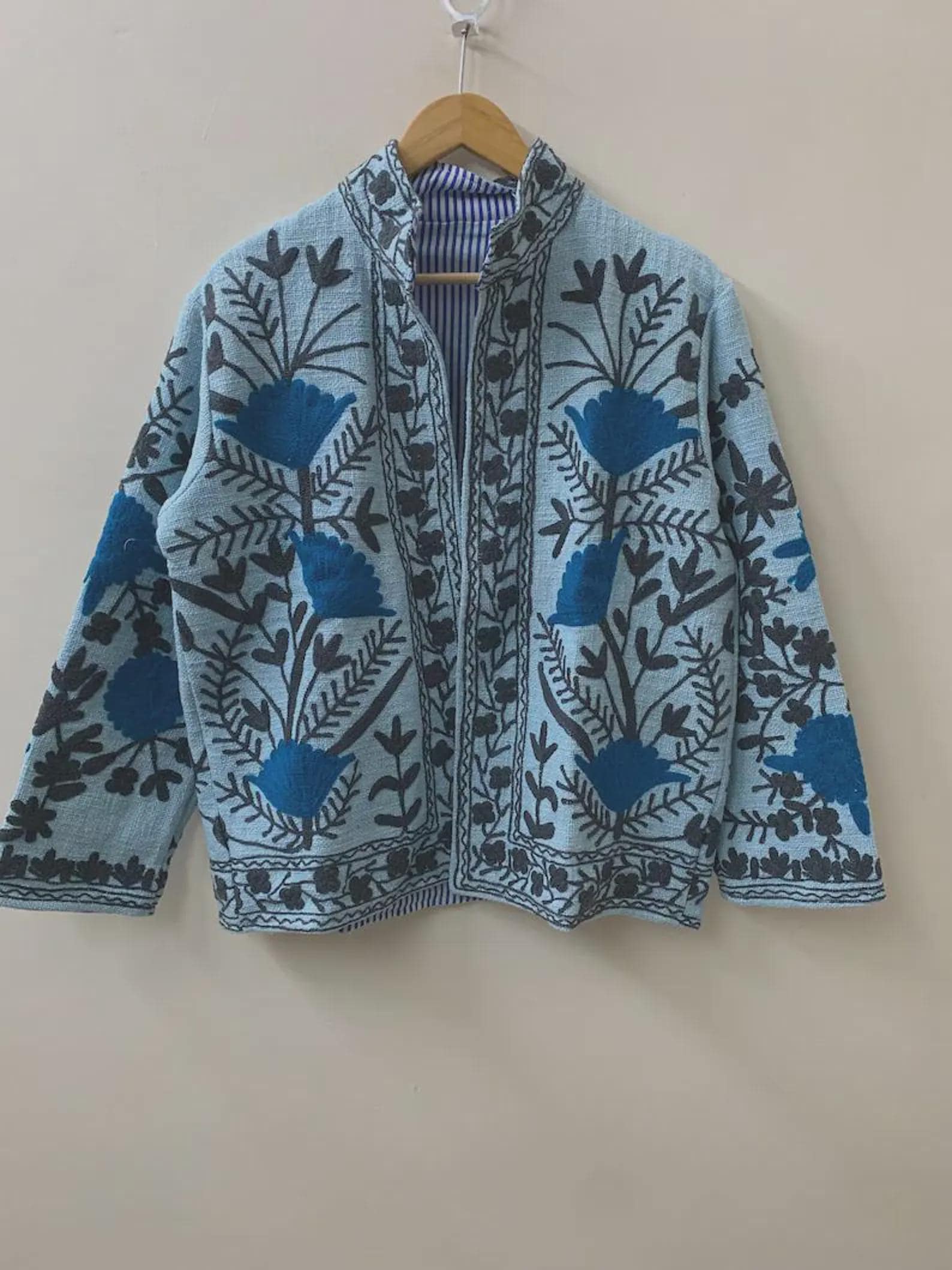 Floral Velvet Suzani Jacket | Embroidered Winter Short Coat | Gift For Her