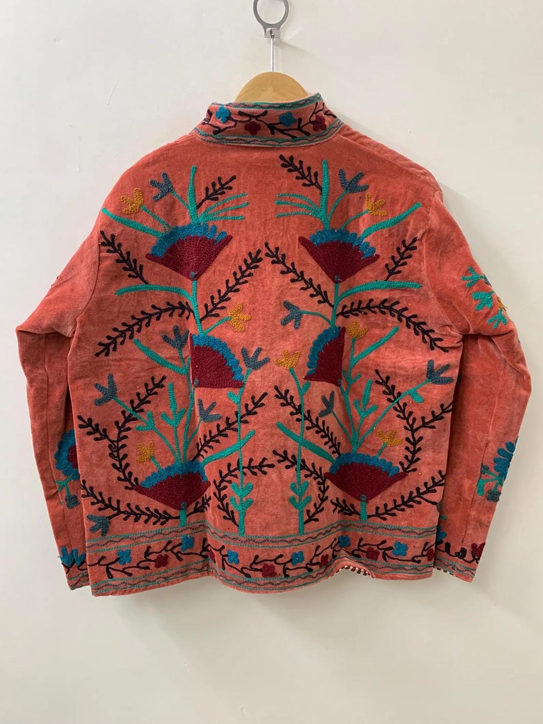Handmade Suzani Embroidered Velvet Winter Jacket | Short Festival Coat | Ethnic Bohemian Outerwear | Winter Kimono Jacket | Gift For Wife
