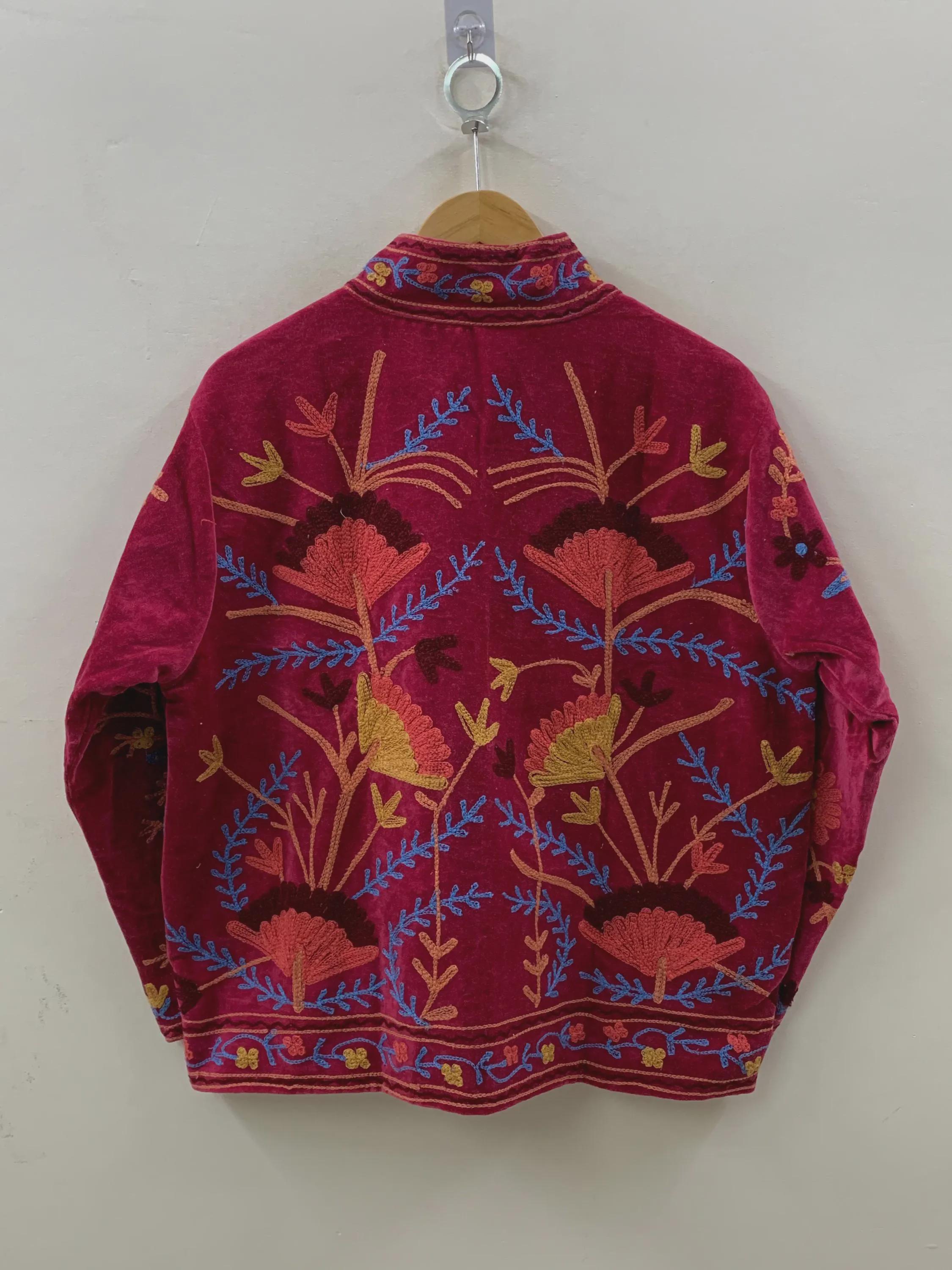 Pink Floral Suzani Embroidered Jacket | Kimono Women's Jacket | Embroidery Short Coat | Winter Coat | Street Style Coat | Gift For Her