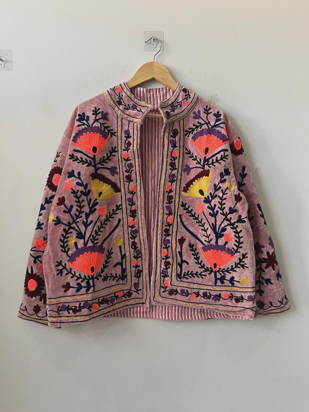 Velvet Suzani Hand Embroidered Jacket | Partywear Tailored Jacket |Bomber Coat | Hippie Jacket | 70s Style Coat | Gift For Her | Winter Coat