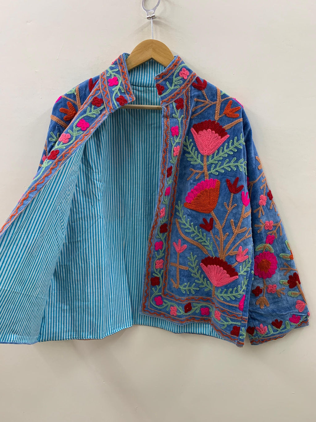 Suzani Embroidered Velvet Winter Jacket | Handmade Short Festival Coat