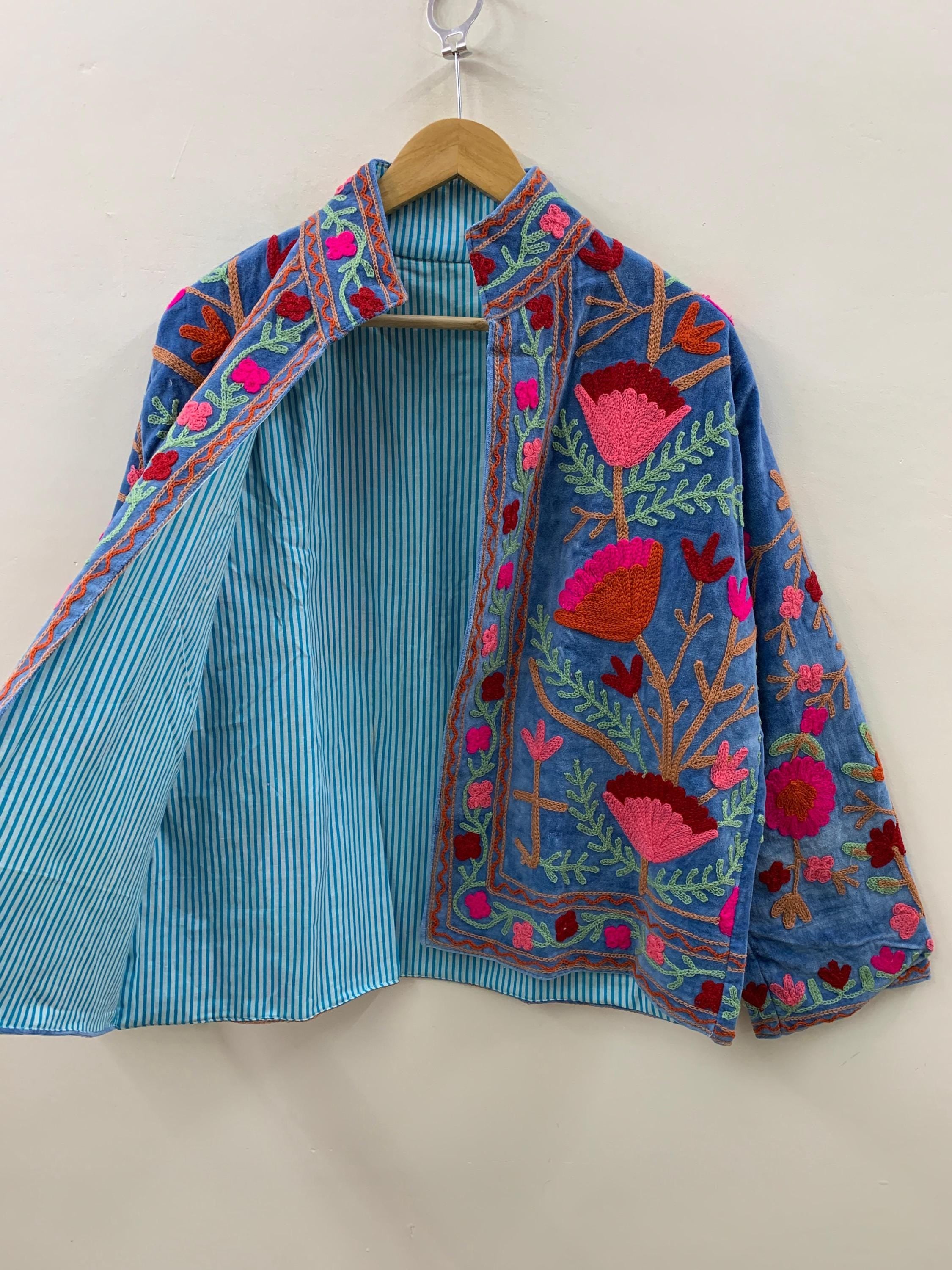 Suzani Embroidered Velvet Winter Jacket | Handmade Short Festival Coat