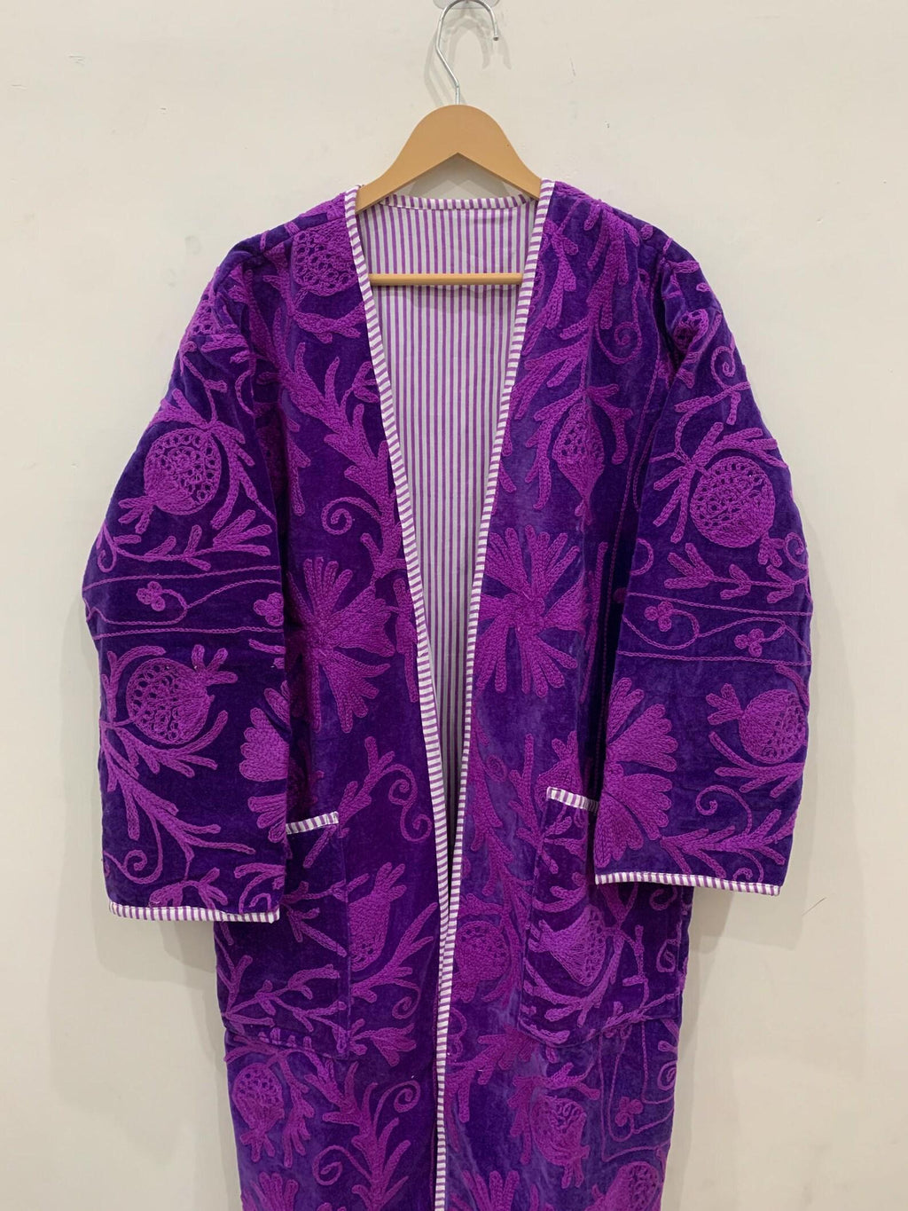 Handmade Suzani Kimono Robe Long Boho Jacket | Vintage Embroidered Uzbek Textile Coat | Festival Duster | Unique Bohemian Style| Duster Robe
