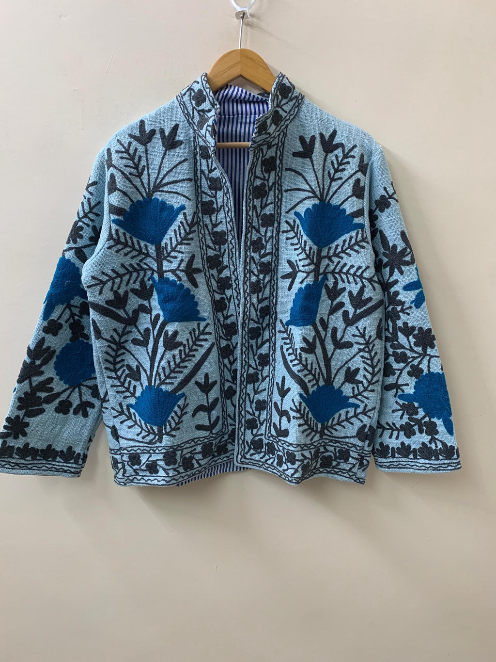 Blue Suzani TNT Jacket Women |Oversize Crop Jacket | Short Boho Jacket | Long Sleeve Jacket | Ethnic Jacket |Lightweight Coat | Gift for Her