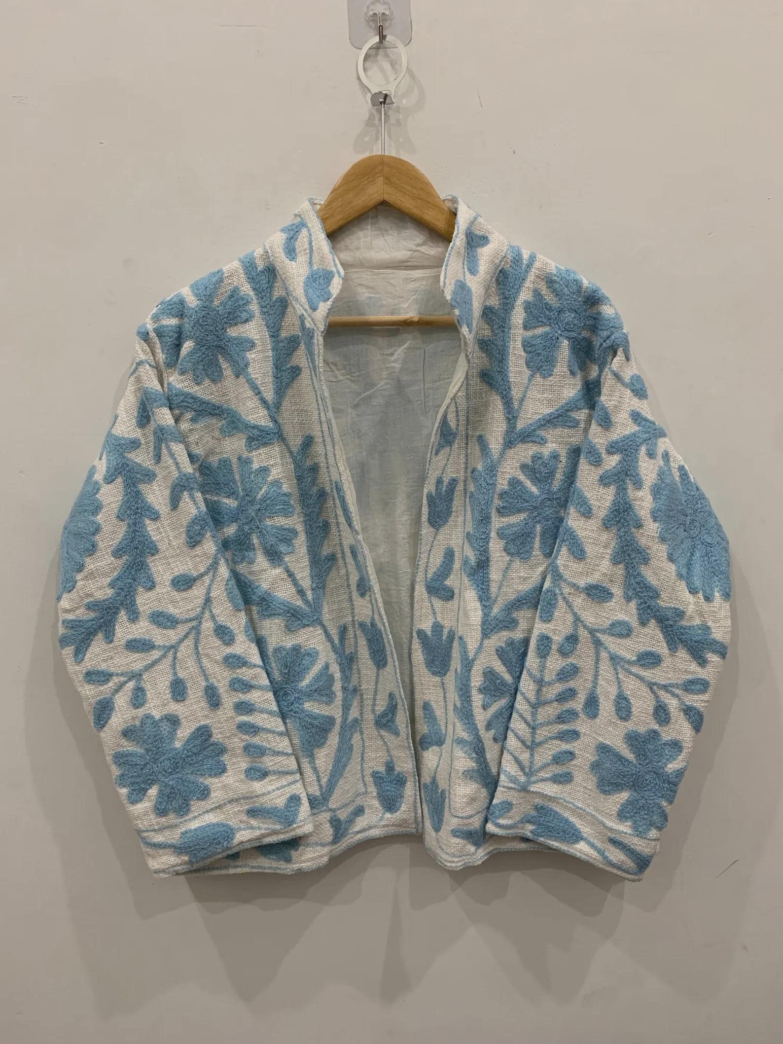 Women's Suzani Cotton Short Duster Coat, Indian Cotton Handmade Embroidery Coat, Suzani Cotton Boho Jacket, Gift For Her, Boho Suzani Coat