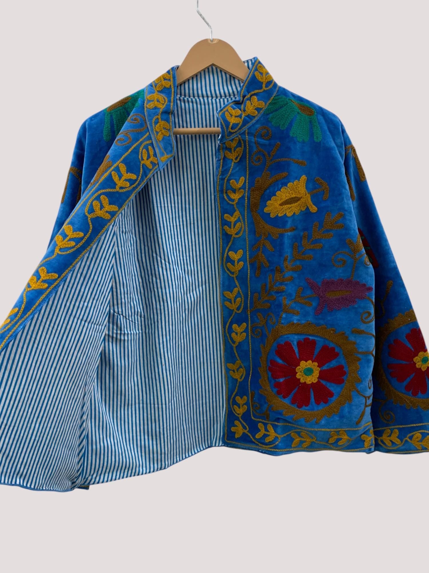 Suzani Velvet Short Jacket | Indian Suzani Embroidery Jacket | Winter Wear Women's Jacket Coat | Suzani Coat | Gift For Her |Duster Jacket