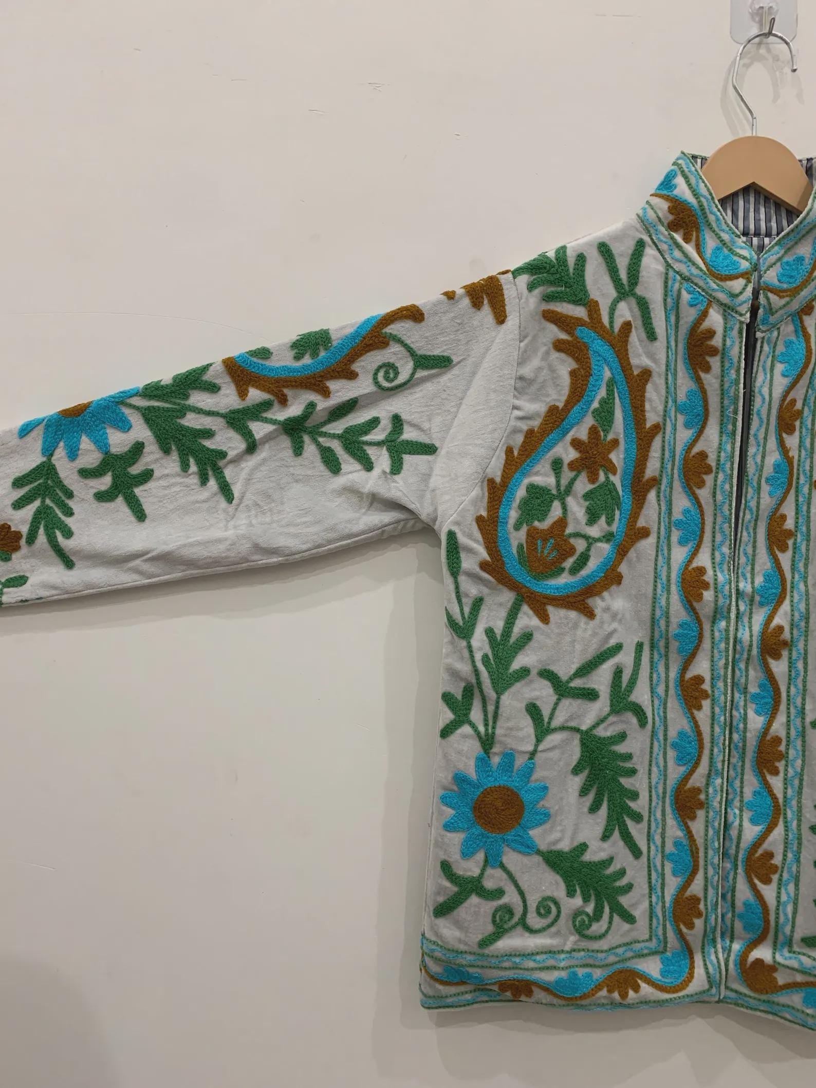 Velvet Suzani Embroidered Jacket – Handcrafted Floral Pattern with Lining And Handmade Buttons, Women's Wear Gift For Her - Duster Jacket