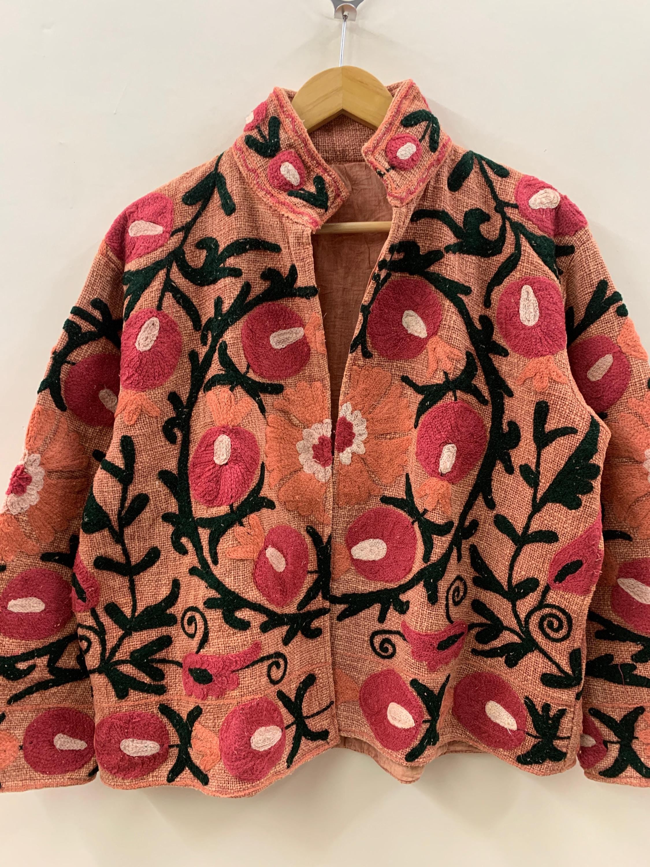 Orange TNT Fabric Suzani Jacket | Boho Coat| Gift For Her| Suzani Embroidery Jacket | Winter Wear Coat | Women's Coat | Suzani Short Jacket