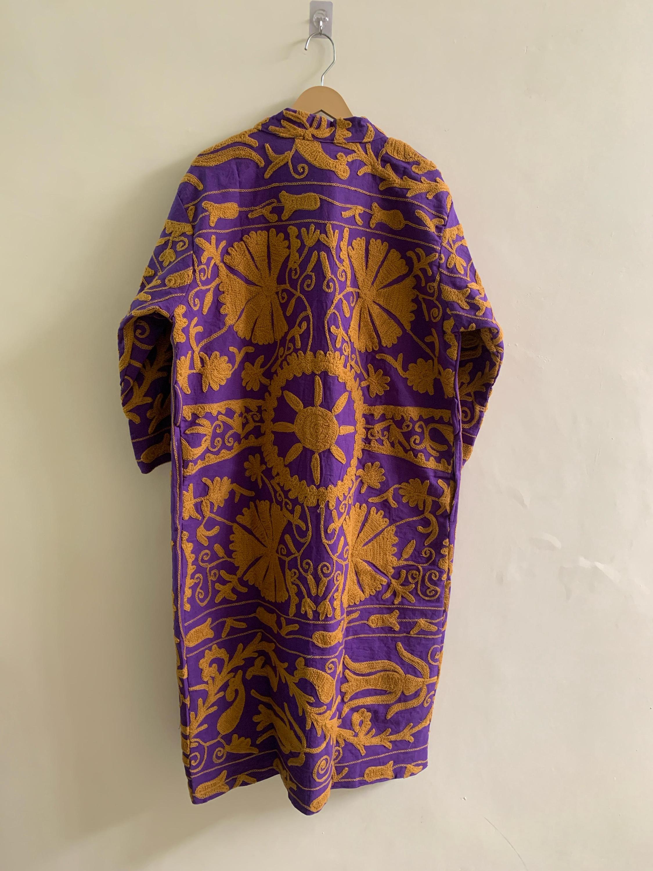 Boho Duster Kimono Jacket | Embroidered Unisex Kimono | Purple Cotton Canvas Robe | Beach Cover Up | Festival Wear | Gift for Her