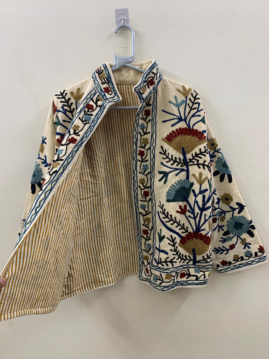 Suzani Embroidery Velvet Jacket | Oversized Long Jacket  | Traditional Boho Cropped Coat | Winter Wear Jacket  | Gift for Her
