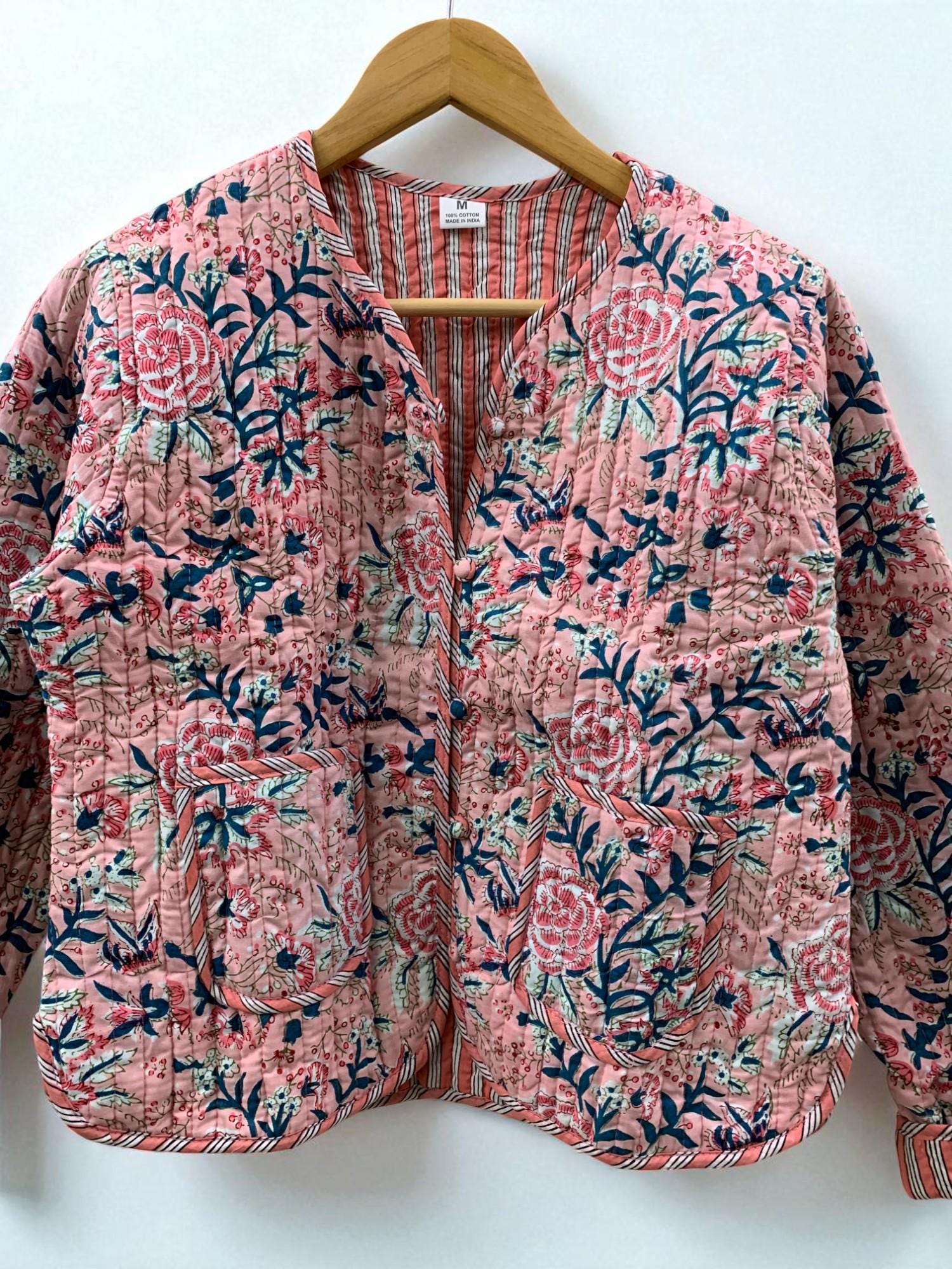 Women's Cotton Quilted Cropped Boho Jacket |Outerwear | Printed Lightweight Cropped Jacket | Spring Jacket | Bomber Jacket | Gift For Her |