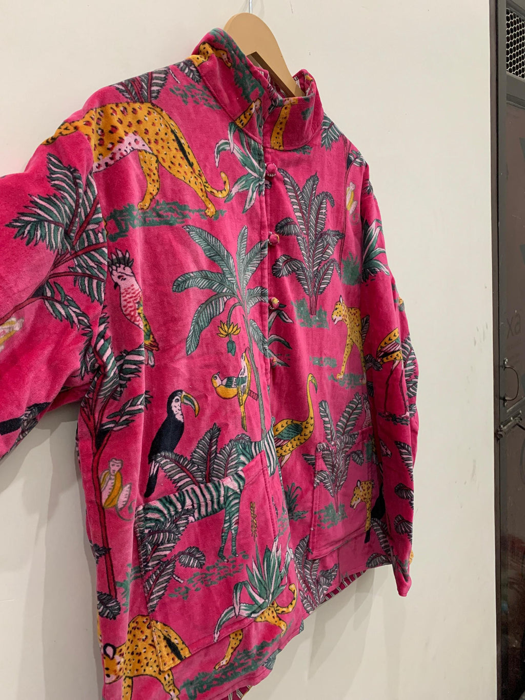 Palm Print Print Velvet Short Jacket | Front Open Jacket | Jungle Print Quilted Jacket Boho Style, Outerwear, Travel Jacket, Gift For Her