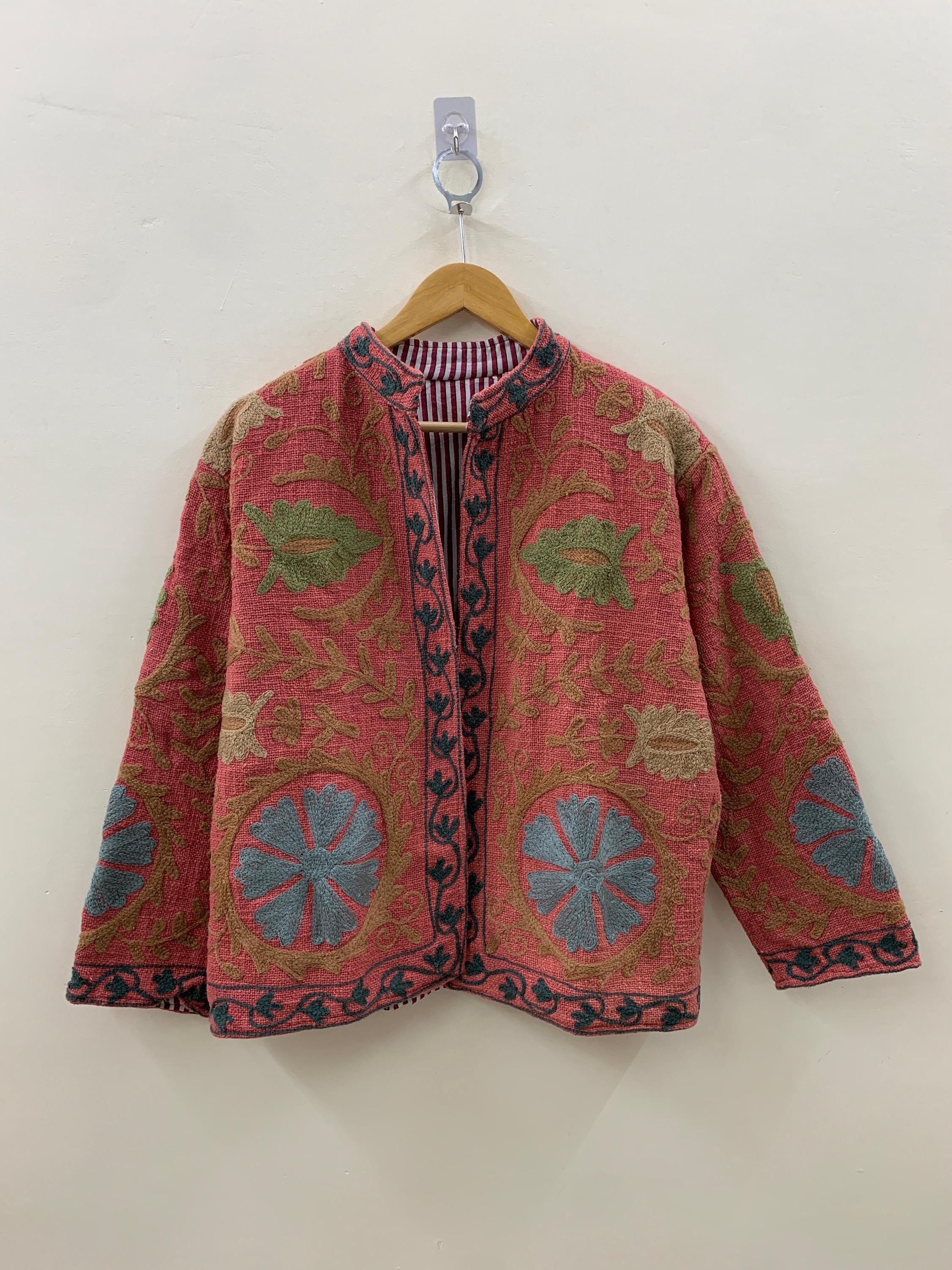 Orange Suzani Jacket Women | TNT Fabric Jacket | Short Ethnic Jacket | Boho Coat | Button Front Jacket | Lightweight Outerwear |Gift for Her