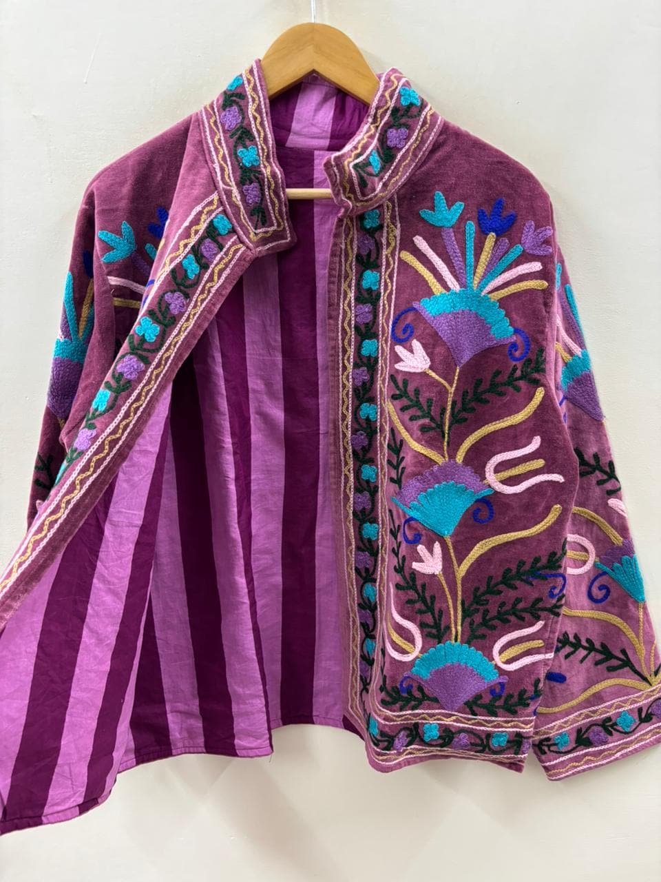 Purple Handmade Velvet Suzani Jacket | Embroidered Floral Boho Coat | Gift For Her
