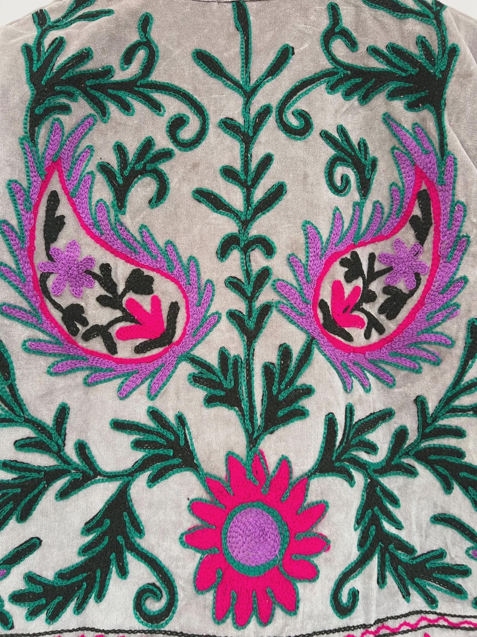 Embroidered Suzani Velvet Boho Jacket | Handmade Floral Winter Coat | Gift For Her | Winter Warm Kimono Coat