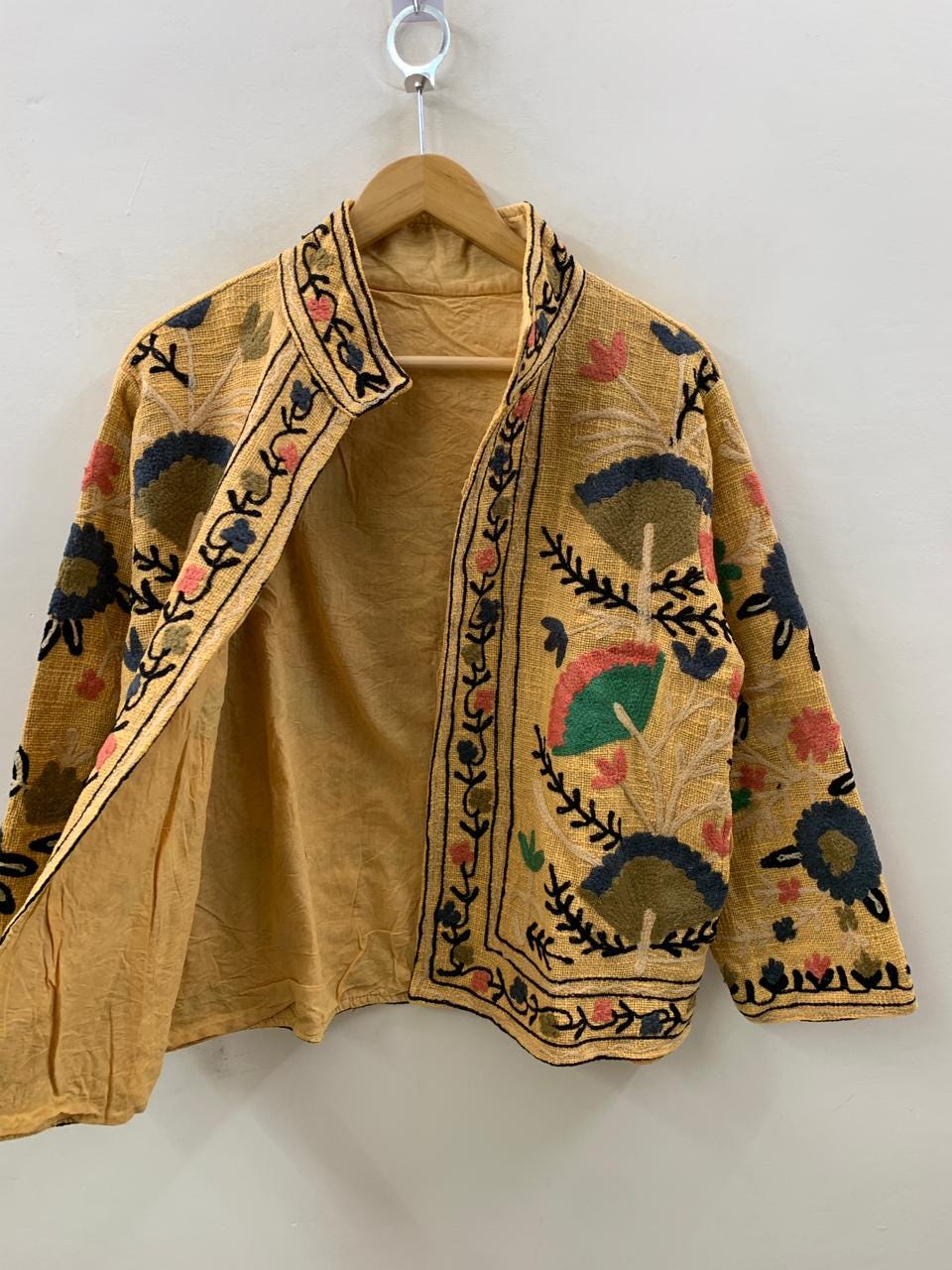 Floral Suzani TNT Fabric Short Boho Jacket | Long Sleeve Button Winter Coat