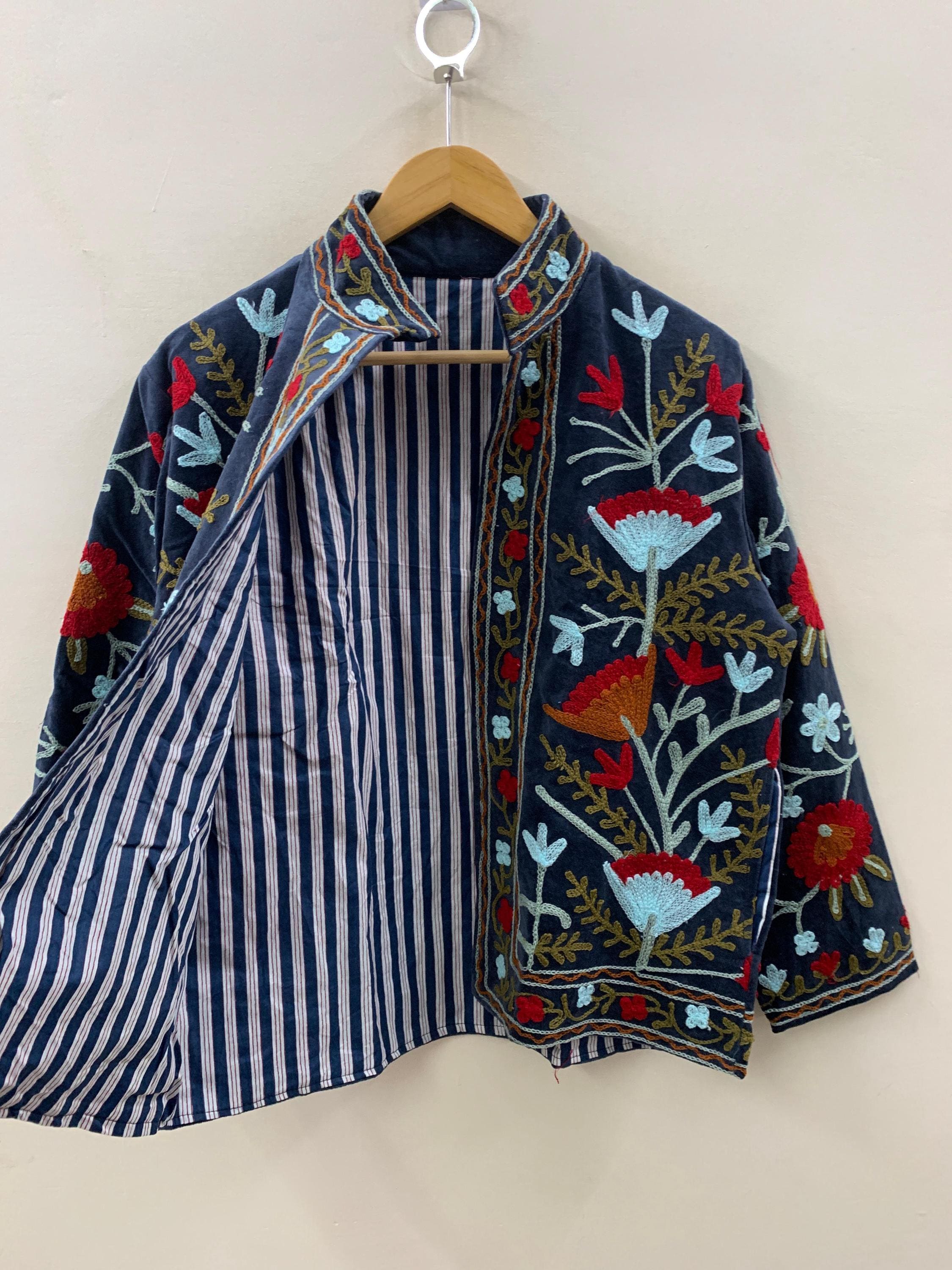 Suzani Embroidered Velvet Jacket | Kimono Style Jacket | Winter Coat | Boho Jacket | Unisex Outerwear | Vintage Ethnic Jacket |Gift For Her