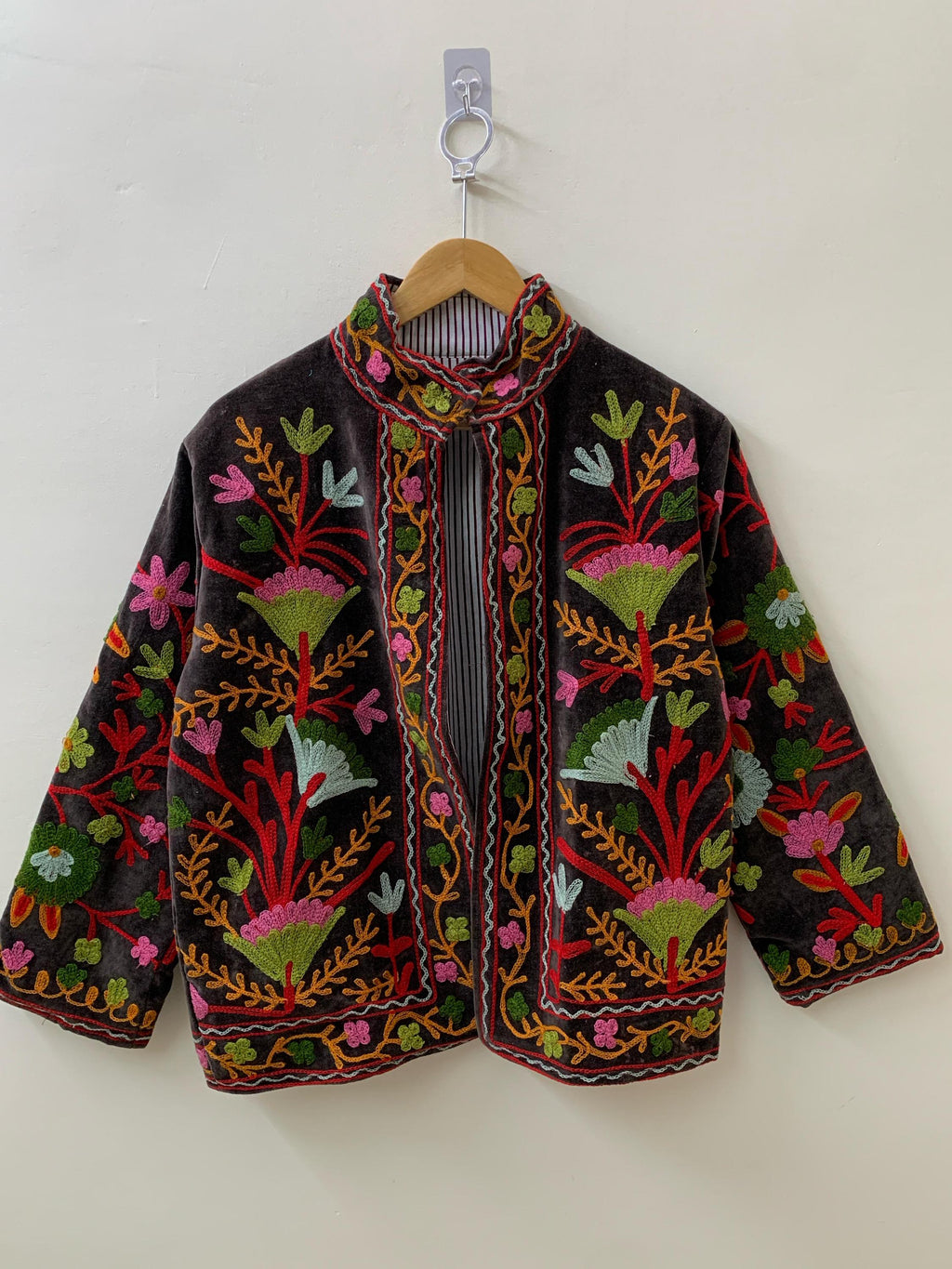 Embroidered Velvet Suzani Winter Jacket | Indian Boho Style Coat | Spring Bomber Jacket | Gift For Her | Suzani Outerwear | Duster Jacket