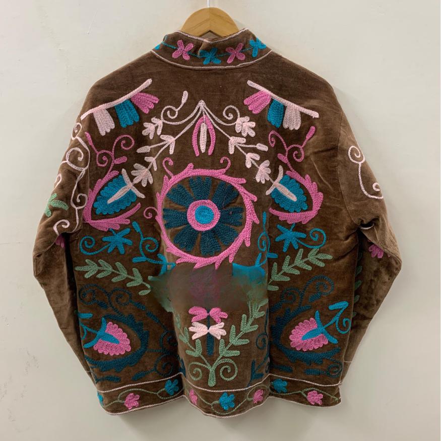 Suzani Embroidered Velvet Winter Jacket | Handmade Short Festival Coat | Ethnic Bohemian Outerwear | Winter Kimono Jacket | Gift For Wife