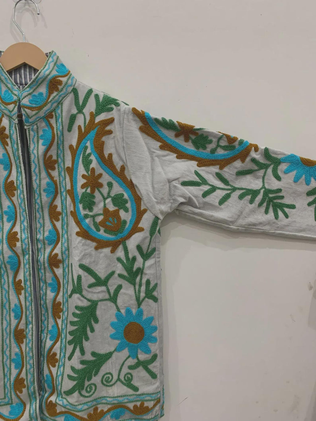 GreyTraditional Suzani Velvet Jacket | Embroidered Bohemian Winter Coat | Ethnic Short Kimono Outerwear | Gift for Women