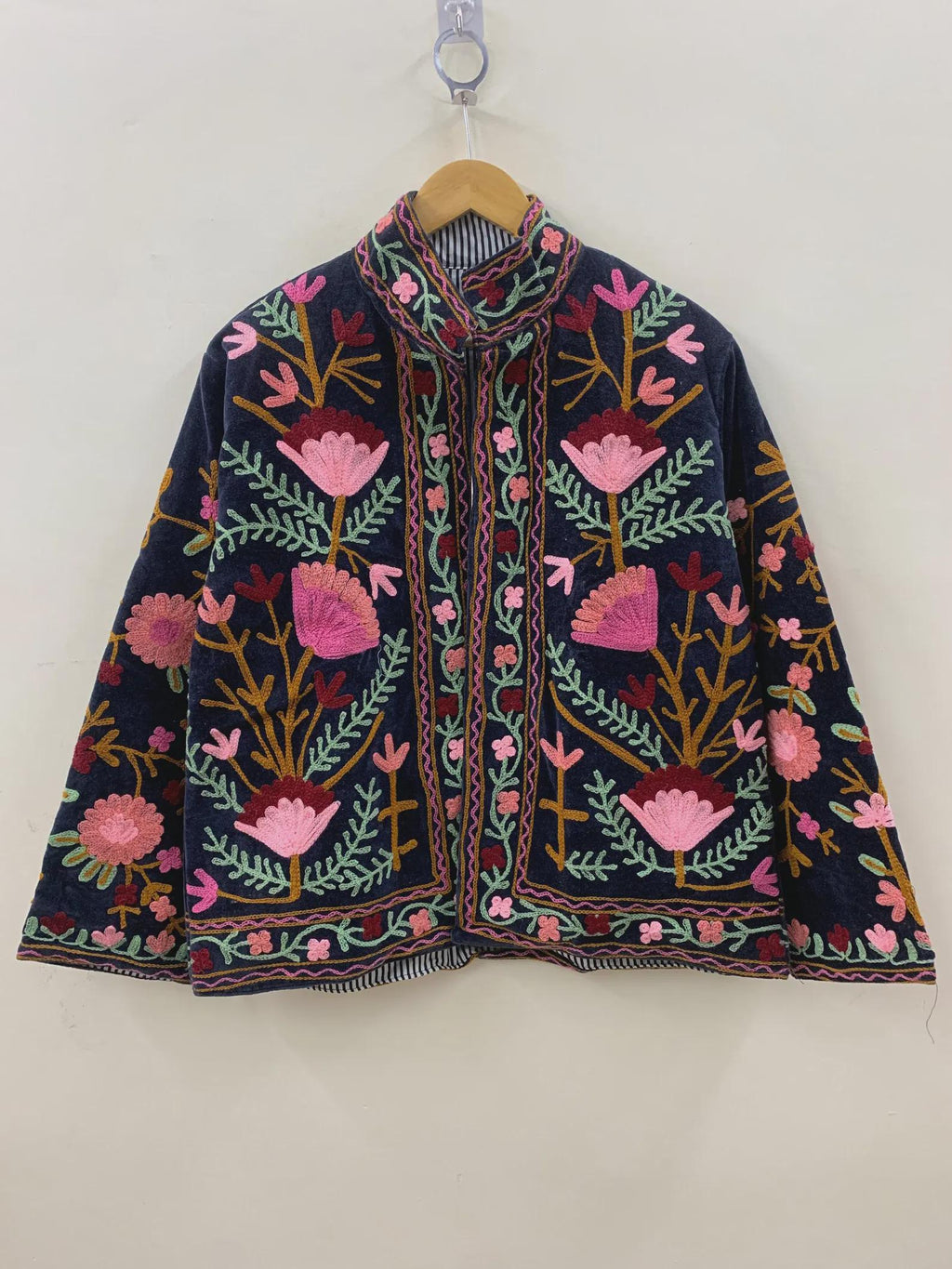 Boho Suzani Velvet Jacket | Embroidered Jacket | Vintage Ethnic Outerwear | Cropped Coat | Winter Wear Outerwear | Gift for Her