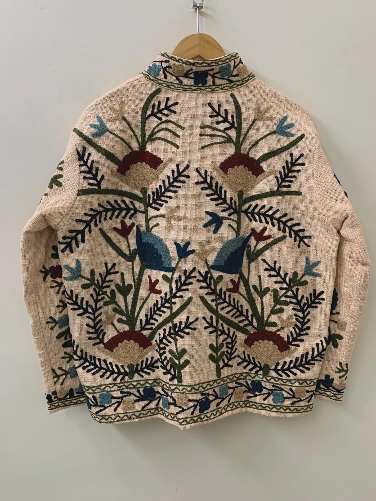 Vintage TNT Suzani Short Jacket |Vintage Embroidered Floral Coat |Ethnic Uzbek Textile |Festival Kimono Jacket |Warm Outerwear |Gift For Her