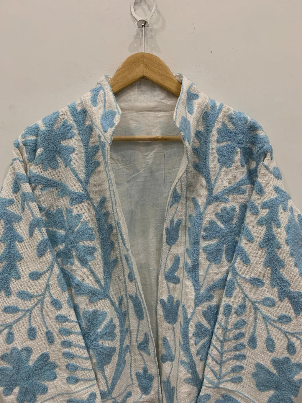 Women's Suzani Cotton Short Duster Coat, Indian Cotton Handmade Embroidery Coat, Suzani Cotton Boho Jacket, Gift For Her, Boho Suzani Coat