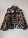 Black Handmade Suzani Embroidered Velvet Jacket | Bohemian Festival Coat