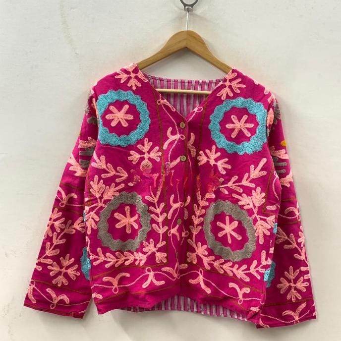 Suzani Embroidered Velvet Jacket | Handmade Boho Festival Coat | Traditional Ethnic Clothing | Floral Pattern | Warm Winter Jacket