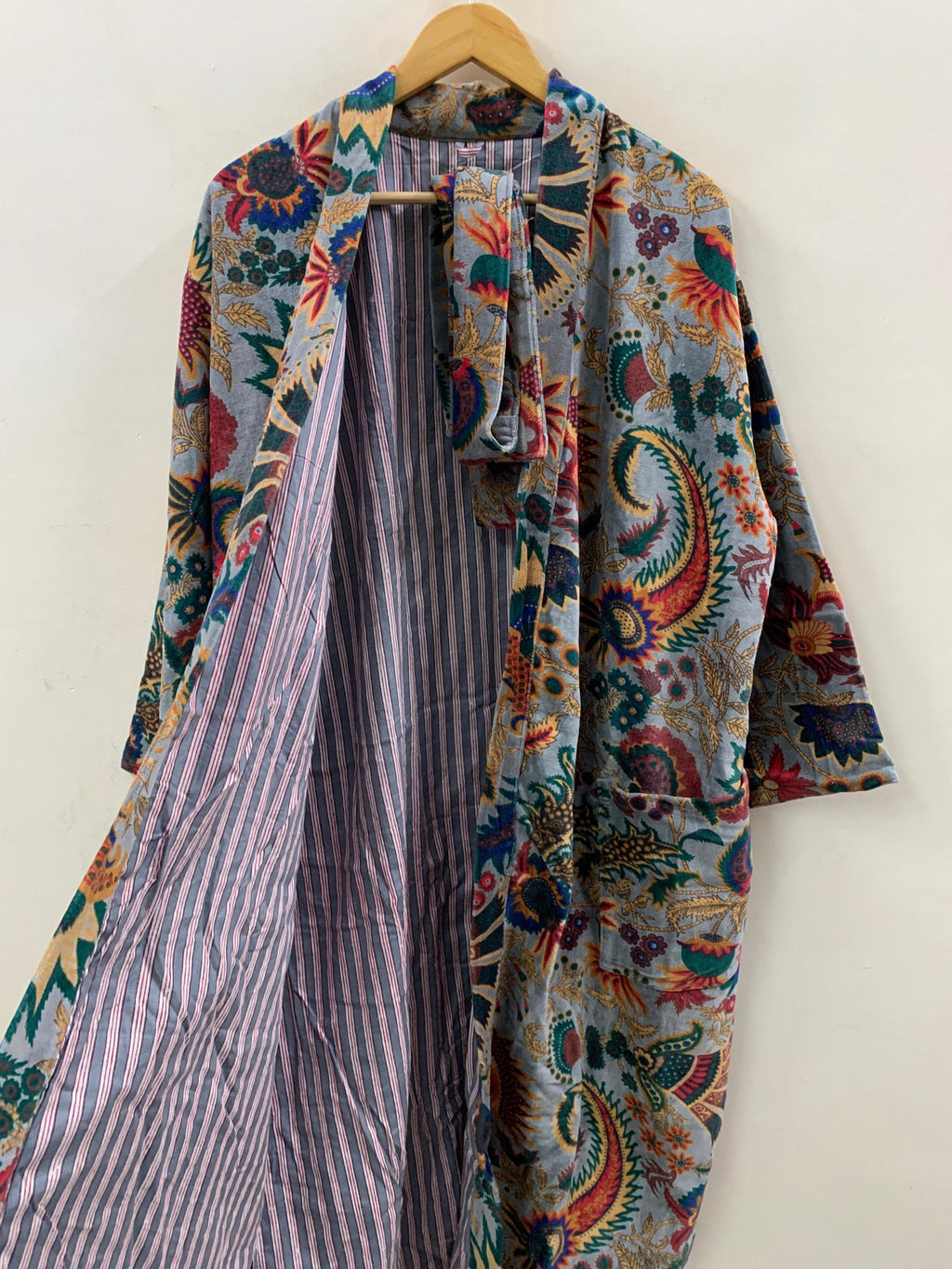 Velvet Kimono Robe Boho Style | Paisley Floral Print Lounge Wear | Dressing Gown | Women’s Bohemian Robe | Festival Outfit | Gift for Her