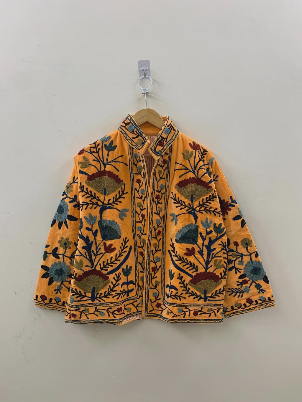 Ethnic Traditional Suzani Velvet Winter Jacket | Handmade Embroidered Boho Coat | Short Festival Kimono Outerwear | Gift for Her