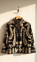 Black Suzani Embroidered Velvet Winter Jacket | Short Festival Coat | Ethnic Bohemian Outerwear | Winter Kimono Jacket | Gift For Wife