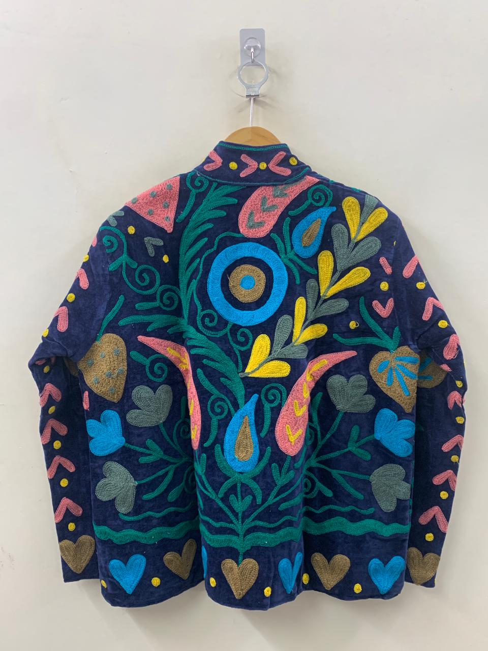 Handmade Velvet Suzani Jacket - Embroidered Boho Outerwear-Gift For her