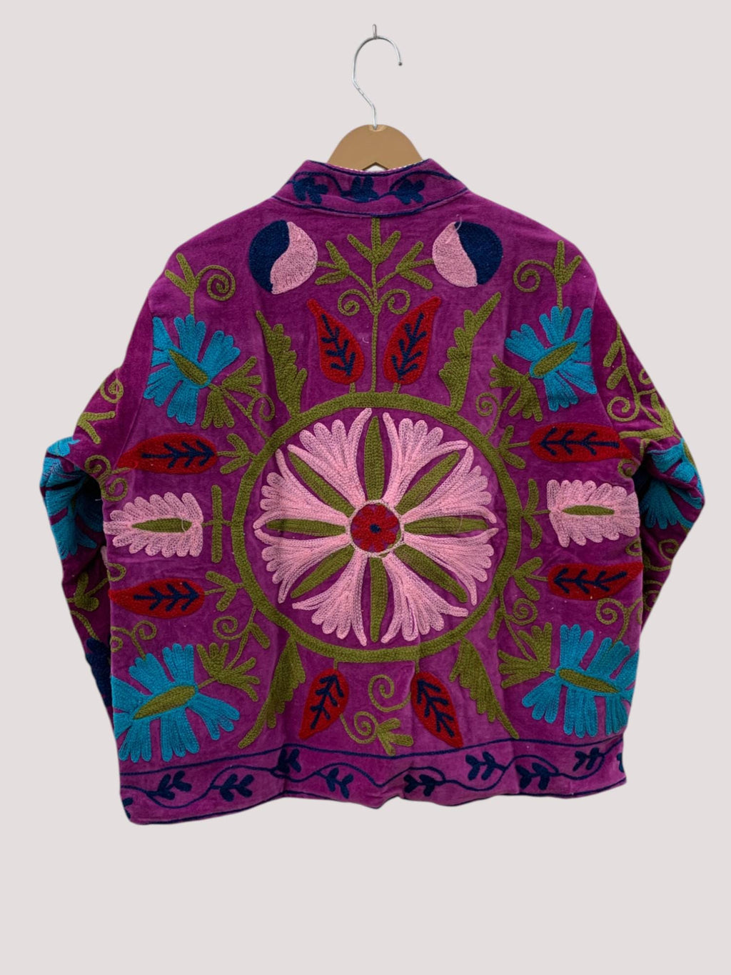 Pink Suzani Velvet Short Boho Jacket | Indian Embroidery Jacket |Winter Wear Women's Jacket Coat | Suzani Coat | Gift For Her |Duster Jacket
