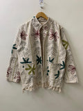 Ethnic Embroidered Cotton Suzani Throw Kimono | Boho Suzani Shrug | Tribal Spring Coat | Boho Outerwear Duster Jacket