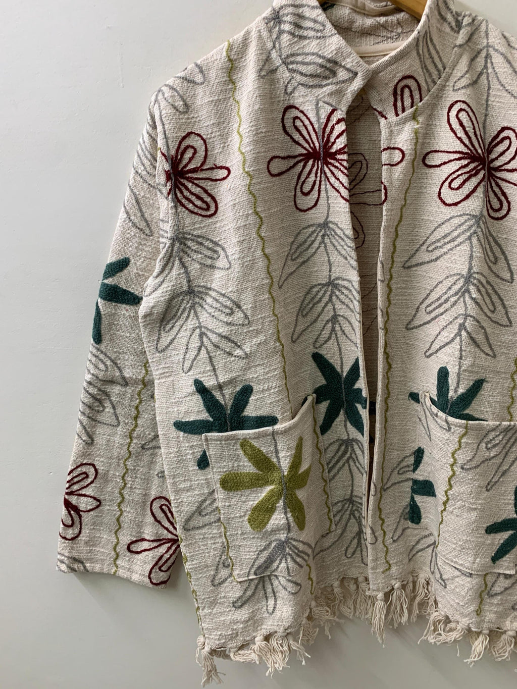 Ethnic Embroidered Cotton Suzani Throw Kimono | Boho Suzani Shrug | Tribal Spring Coat | Boho Outerwear Duster Jacket