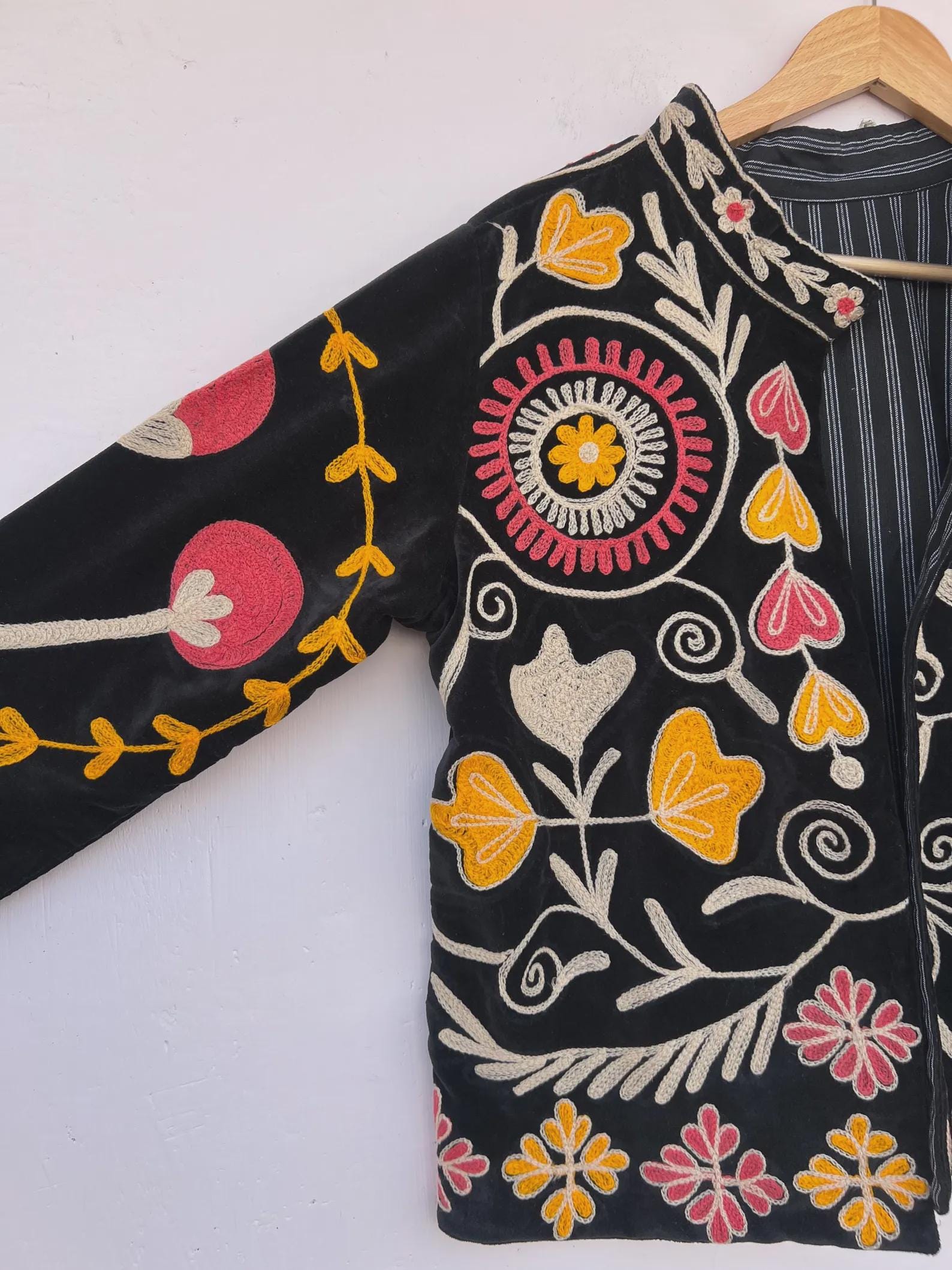 Velvet Suzani Embroidered Jacket | Boho Festival Coat | Gift For her