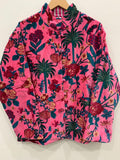Pink Floral Print Velvet Short Jacket |Front Open Button Jacket | Duster Jacket, Quilted Bomber Coat, Outerwear, Travel Jacket, Gift For Her