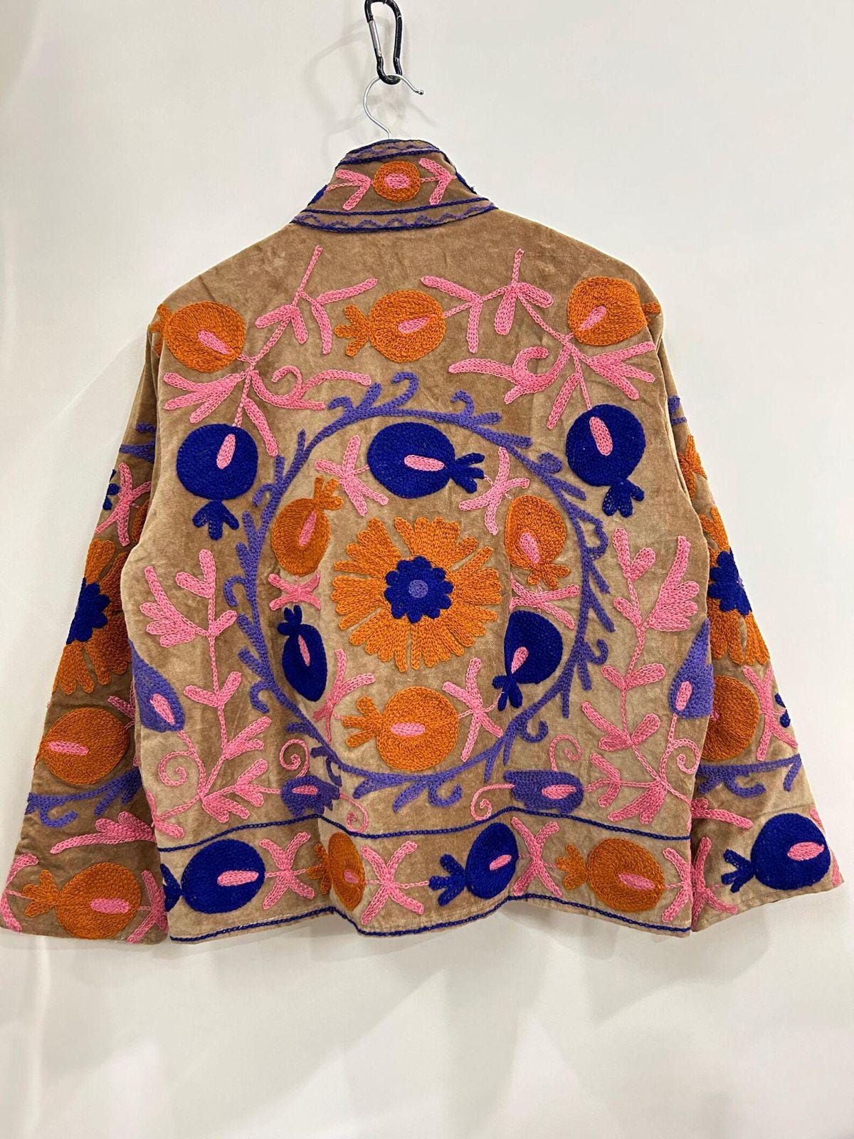 Suzani Embroidered Velvet Winter Jacket | Handmade Short Festival Coat | Ethnic Bohemian Outerwear | Winter Kimono Jacket | Gift For Wife