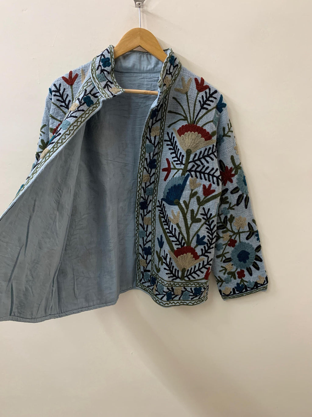 Grey Suzani TNT Fabric Short Spring Jacket | Duster TNT Jacket | Button Winter Outerwear Jacket |Spring Bomber Coat| Gift For Her | TNT Coat