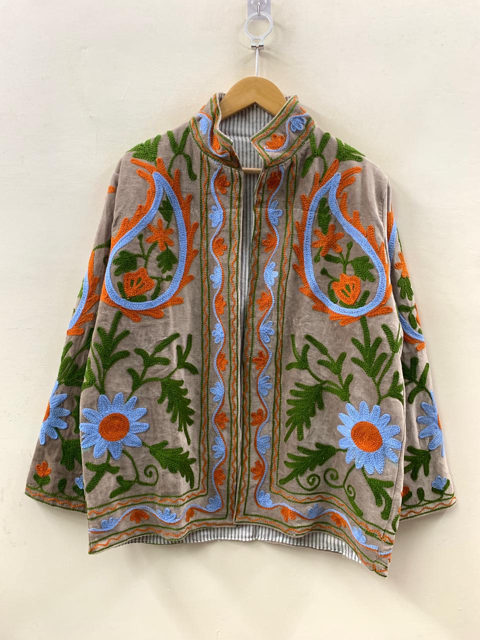 Suzani Velvet Short Jacket | Indian Suzani Embroidery Jacket | Winter Wear Women's Jacket Coat | Suzani Coat | Gift For Her |Duster Jacket