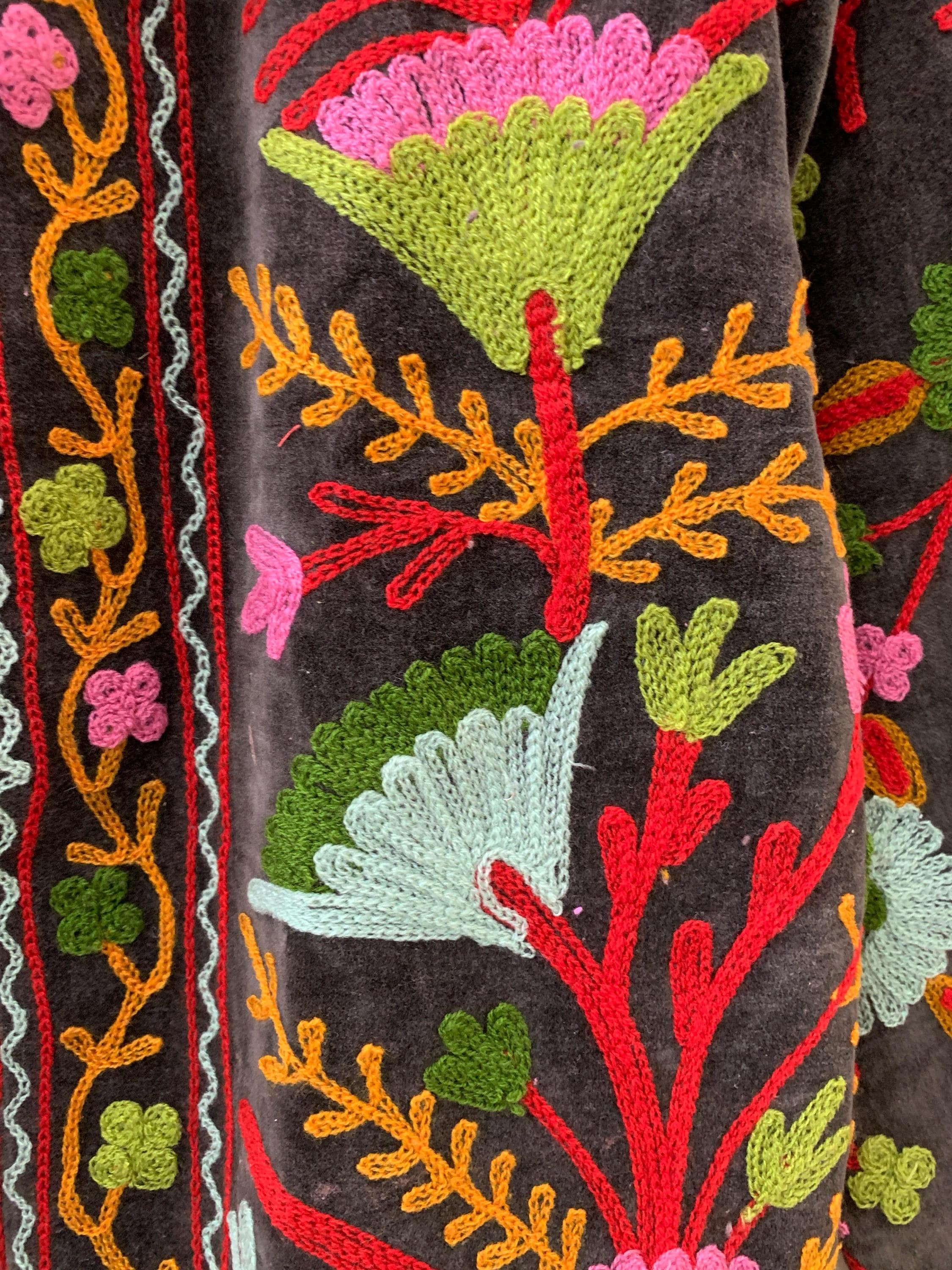 Embroidered Velvet Suzani Winter Jacket | Indian Boho Style Coat | Spring Bomber Jacket | Gift For Her | Suzani Outerwear | Duster Jacket