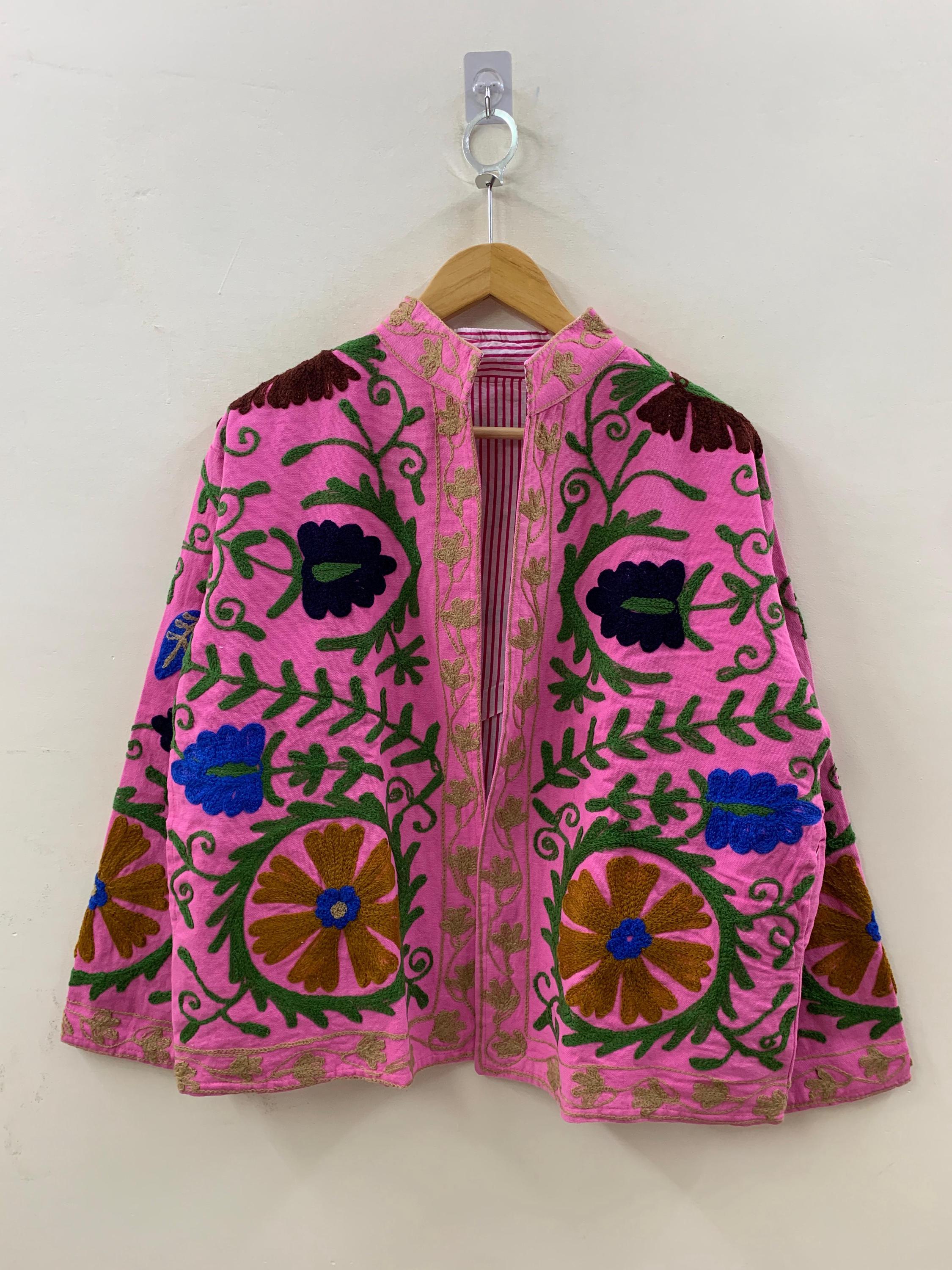 Floral Cotton Suzani Short Jacket – Embroidered Vintage Coat – Tribal Festival Kimono Jacket |Gift For Her | Duster Jacket |Bomber Chic Coat