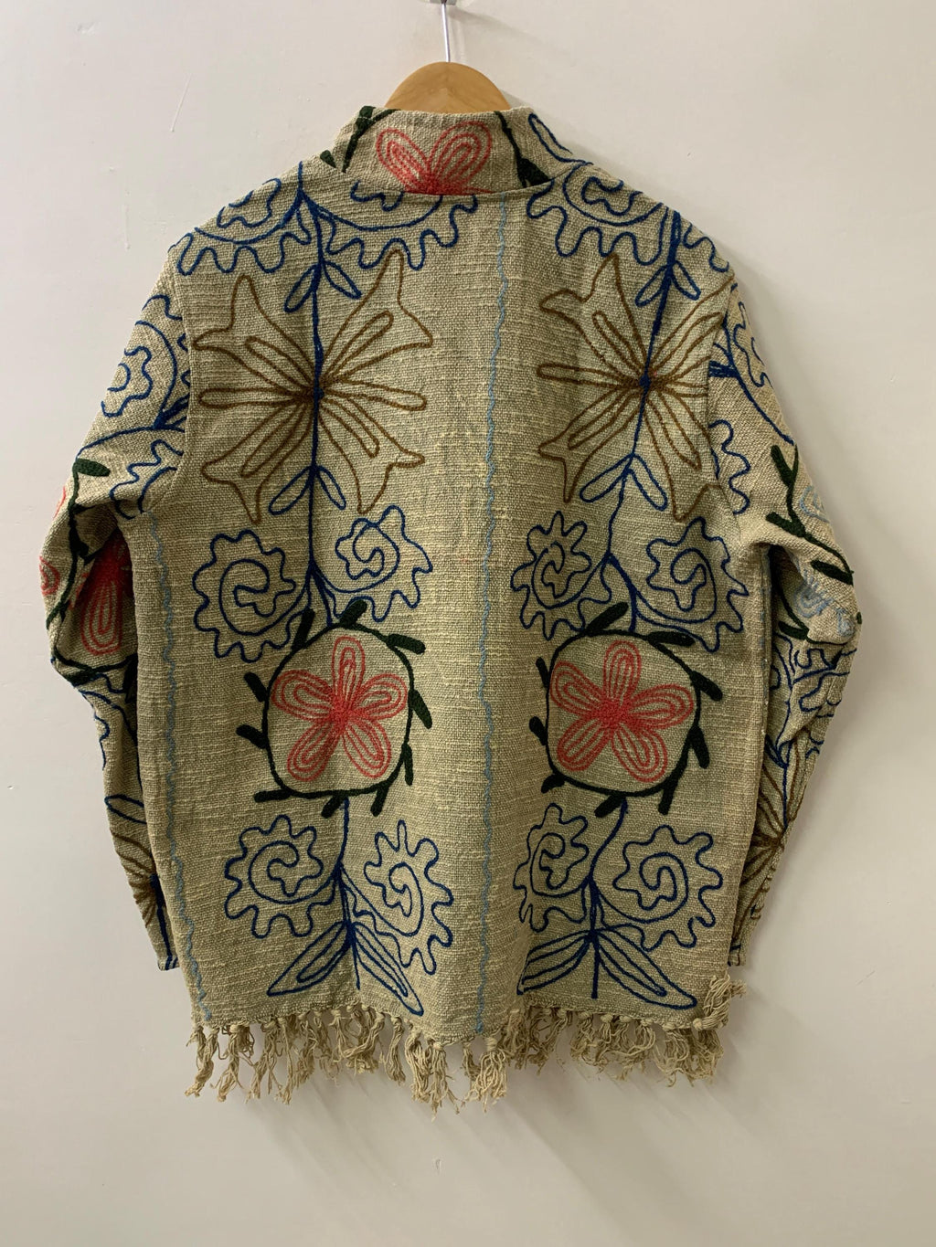 Vintage Style Ethnic Embroidered Cotton Suzani Kimono | Boho Throw Shrug | Tribal Spring Coat | Artisan Duster Jacket