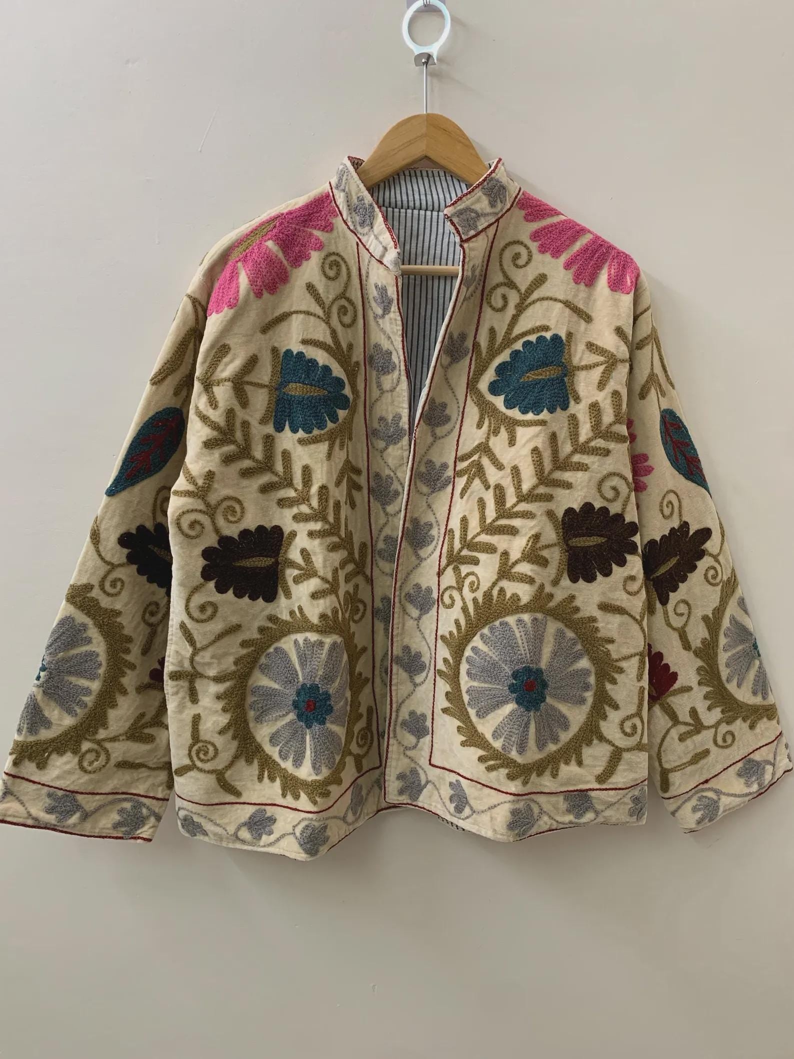 Boho Suzani Velvet Jacket | Handmade Embroidered Coat | Vintage Bohemian Jacket Women | Winter Velvet Coat | Gift for Her