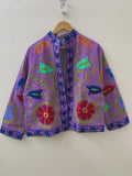 Velvet Suzani Short Coat | Embroidered Jacket Women | Suzani Kimono Robe | Boho Vintage Jacket | Ethnic Outerwear | Gift for Women