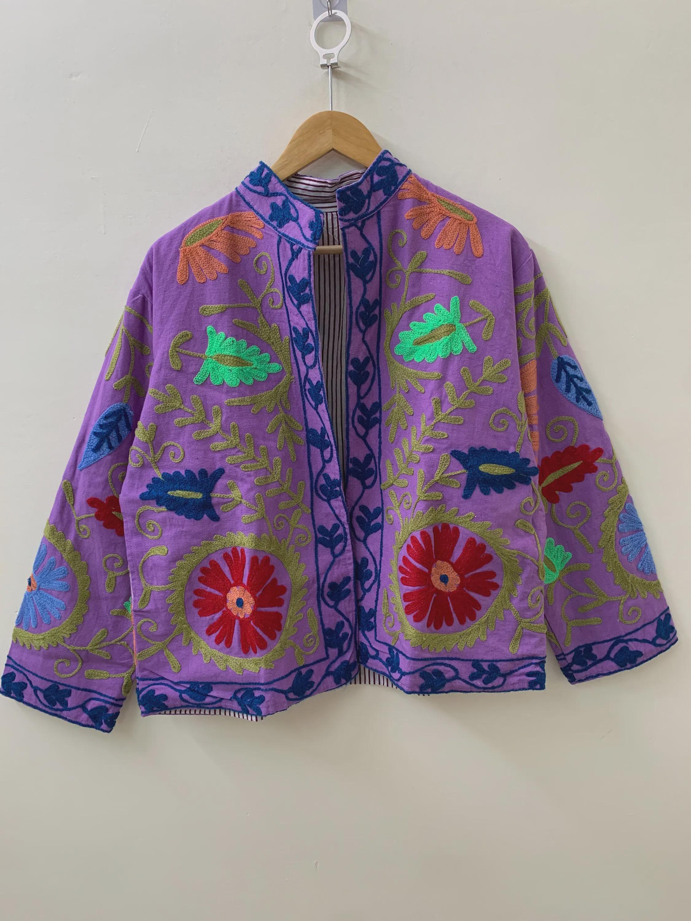Velvet Suzani Short Coat | Embroidered Jacket Women | Suzani Kimono Robe | Boho Vintage Jacket | Ethnic Outerwear | Gift for Women
